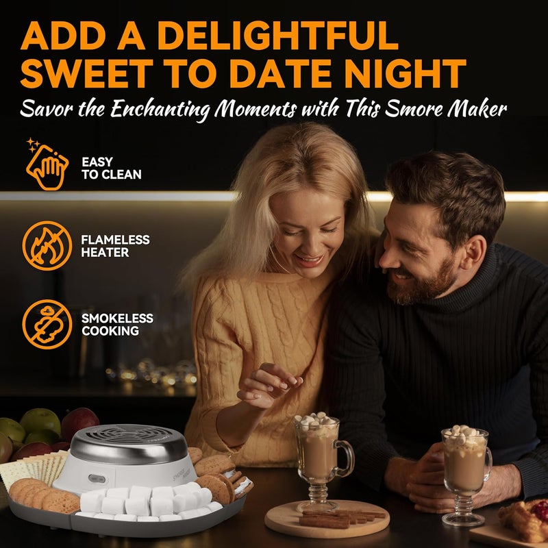 JoyMech Smores Maker Tabletop Indoor Kit, Indoor Marshmallow Roaster, Flameless Electric S'mores Maker, Smores Maker with 4 Detachable Tray & Roasting Sticks, Gift for family & Date Night, Grey - Image 2